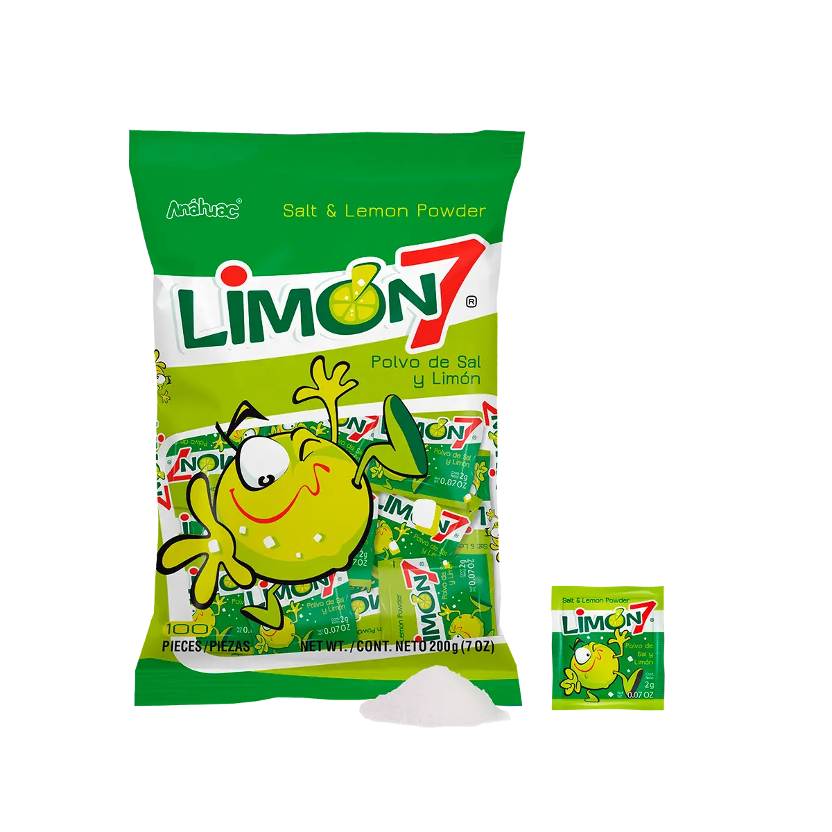 Anahuac Limon 7 Salt & Limon Powder - 100 Count - Mexican Lemon & Salt Powder - Great for Sprinkling Over Candies, Fruits, Pickles & Much More