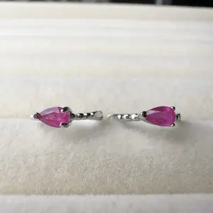 <PingEast jewelry > Delicate and dazzling — these 925 sterling silver huggie earrings showcase 2mm teardrop-shaped natural rubies, perfect for adding a touch of refined elegance to any look