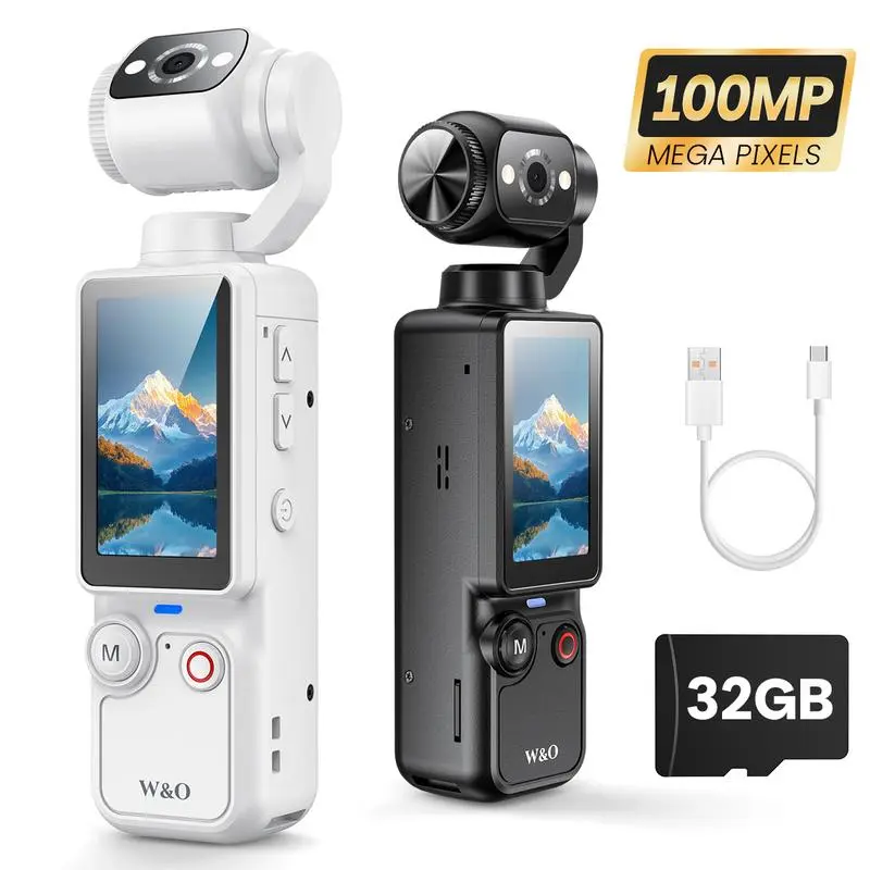 Portable 2k Ultra HD Video Recorder, 180° Rotating Lens, Handheld Stabilizer, USB Rechargeable, Vlogging Camera, Travel & Daily Life Recording, USB Charging Camera, Portable Camcorder
