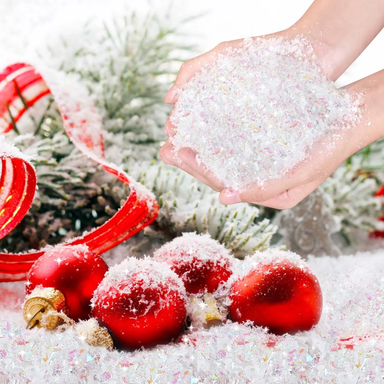 Ayieyill Fake Snow Christmas Decoration, Craft Artificial Snow Flake Fake Snow Powder, 10oz Twinkles White Snow