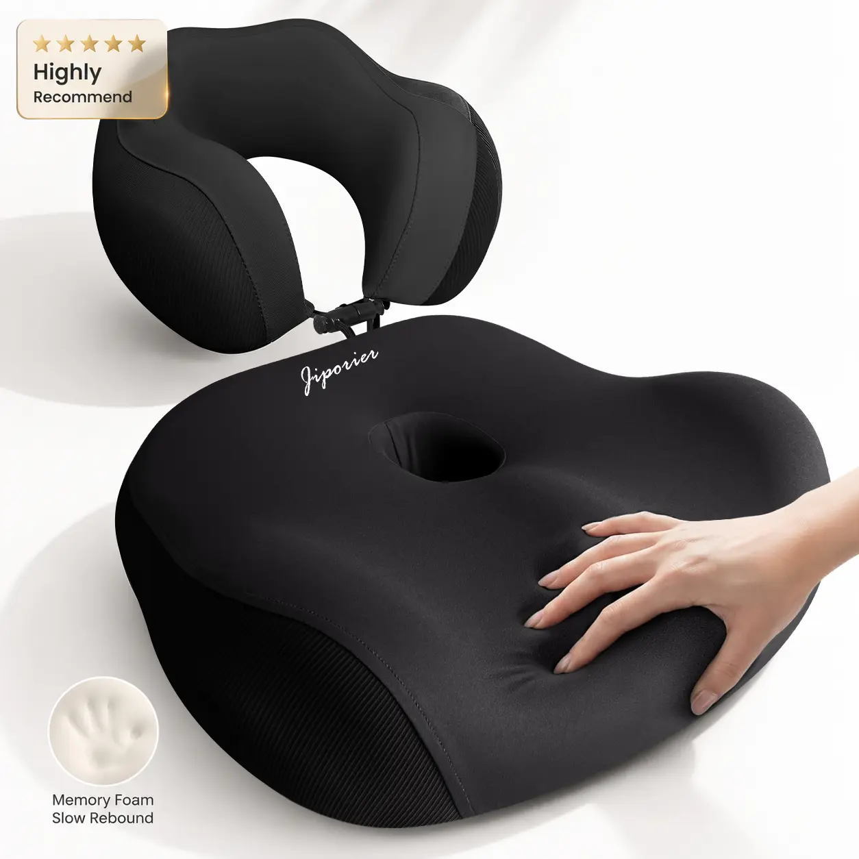 Adult 2-Piece Slow Rebound Memory Foam Cushion Set - Seat Cushion + Neck Pillow, Body-Contouring Support, Portable, Office/Car Use, Neck Relief, Good Posture Boost, Stadium Seats Companion, Watch Party Essential for Friends and Family