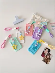 Candy-colored sliding 3-inch card holder with student lanyard, bus card and subway card wallet, student fan display small card holder