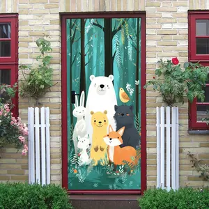 2pcs Forest Animal Cartoon Wall Stickers for Kids Room Bedroom Door Decoration Cute Animal Stickers Kindergarten Wall Decor Environmentally Friendly Removable Wall Stickers Children's Room Decoration Car