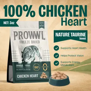 PROWWL Freeze Dried Chicken Heart - 100% Natural Meat, High Protein, Grain-Free, Gluten-Free, Supports Heart Health & Energy Metabolism