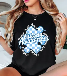 Autism Awareness Comfort Colors T-Shirt, In April We Wear Blue Special Education Teacher Shirt, Aura Of Blue Embrace Nuerodiversity Tee