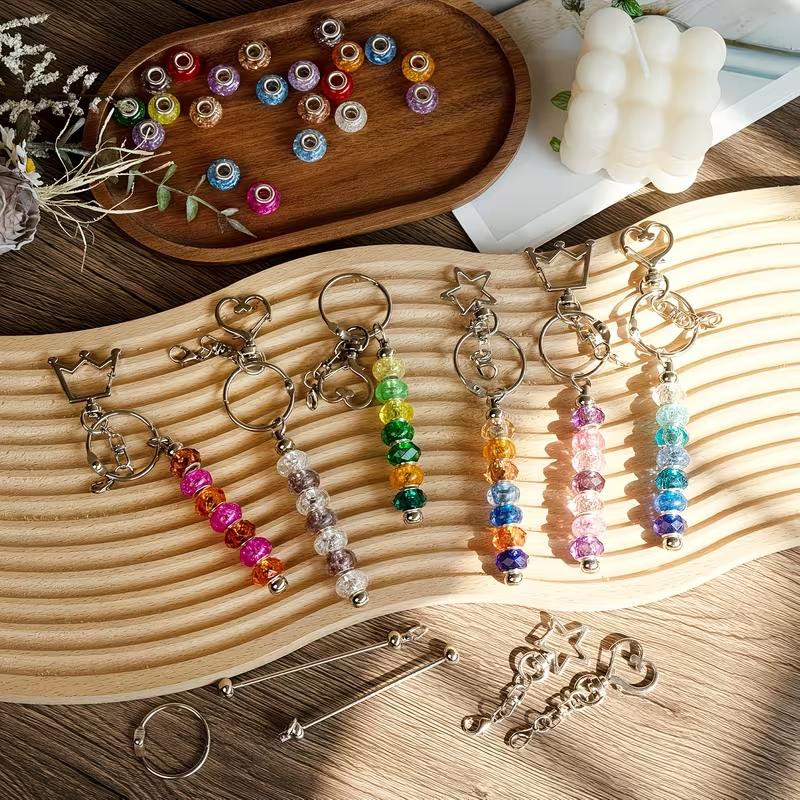 6 PCS Beadable Keychains Bars Blanks Metal Beaded Keychain Making Kit for Craft Keychain DIY Jewelry Making Gift