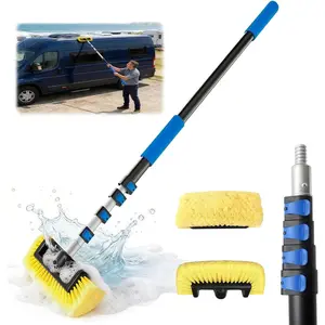 18FT Reach  Wash Brush with Long Handle, 3 to 12 FT  Cleaning Brush with Soft Bristle, Aluminium Telescoping Pole for Solar Panel, House Siding, SUV, , , RV, Floors, Navy