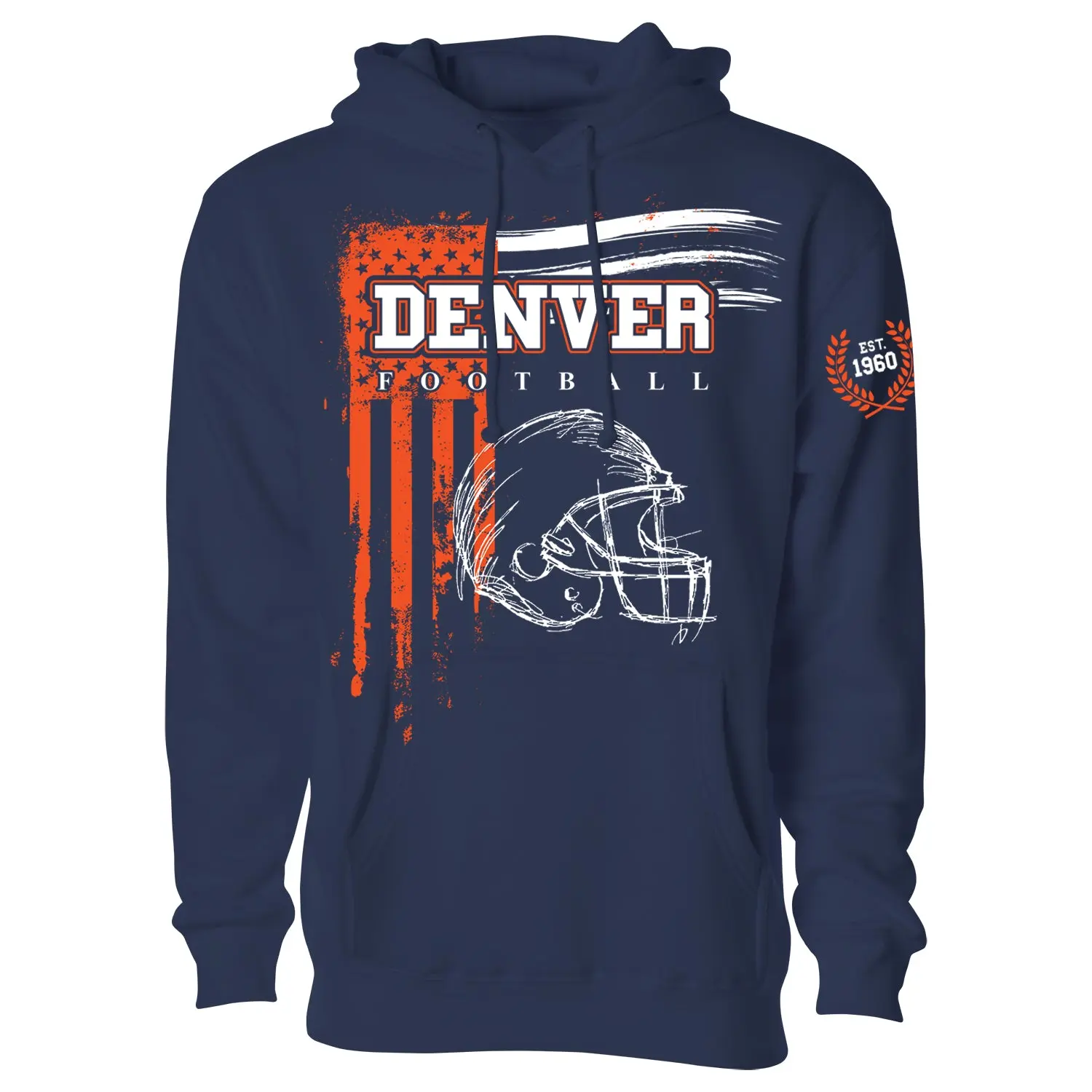 Men Vintage USA Flag Football Pullover Hoodie - Denver