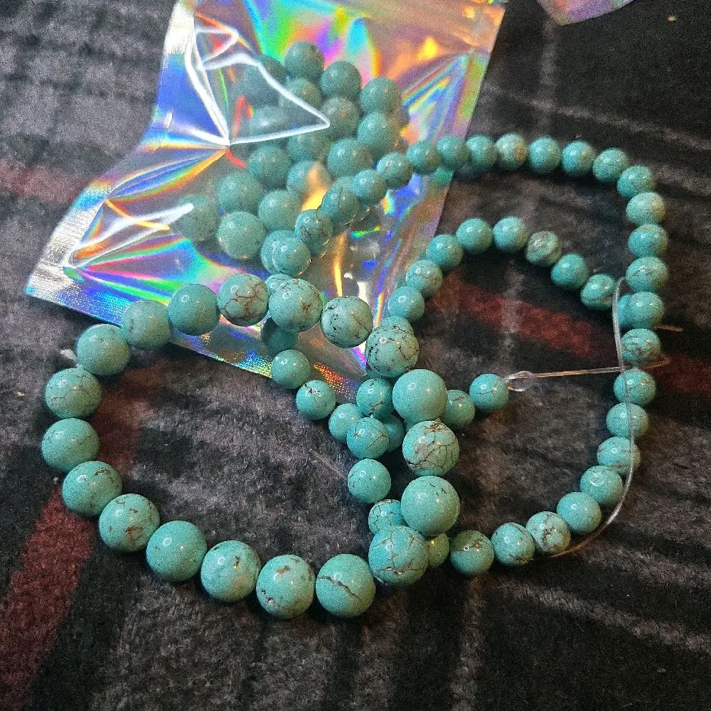 Turquoise Natural Stone Bead Bracelet 8/10mm - Real Natural Stone with Turquoise Color and Simple Design