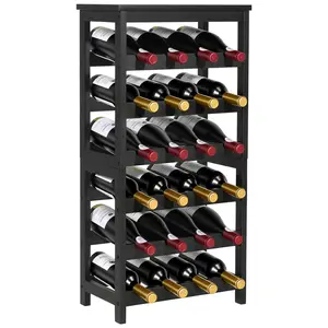 VEVOR 24 Bottle Detachable Wine Rack, 6-Tier Wine Bottle Holder,Solid Bamboo Wood Freestanding Floor Display Wine Storage Shelves with Table Top, for Kitchen,Cellar,Bar,Dining Room,Living Room(Black)