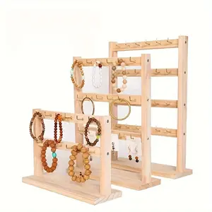 1Pc Elegant Wooden Keychain and Jewelry Display Stand Hooks - Versatile Desktop Organizer Earrings, Bracelets, and More Storage