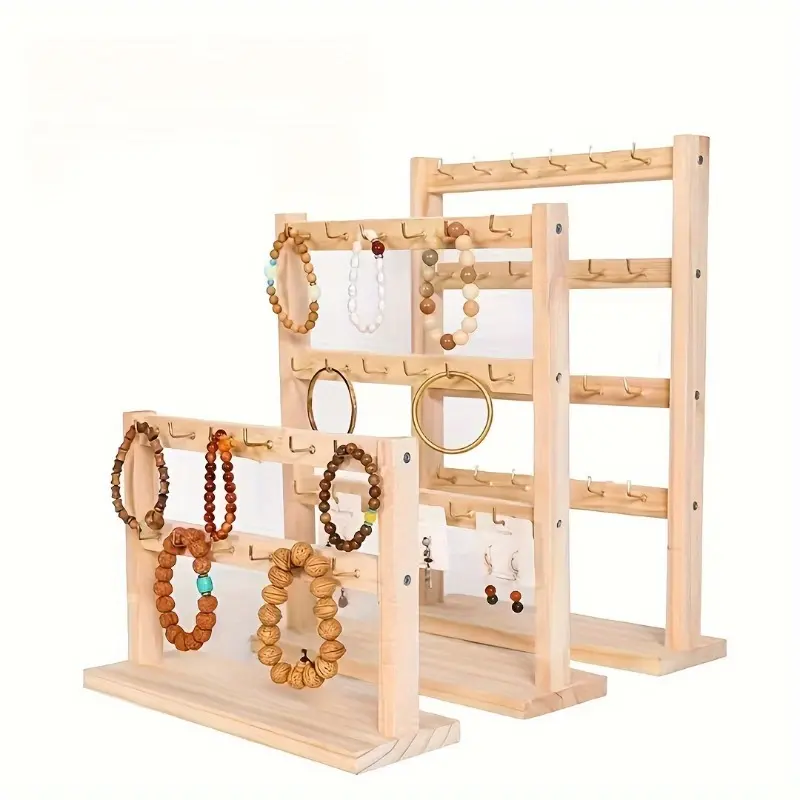 1Pc Elegant Wooden Keychain and Jewelry Display Stand Hooks - Versatile Desktop Decorative Organizer Earrings, Bracelets, and More Storage