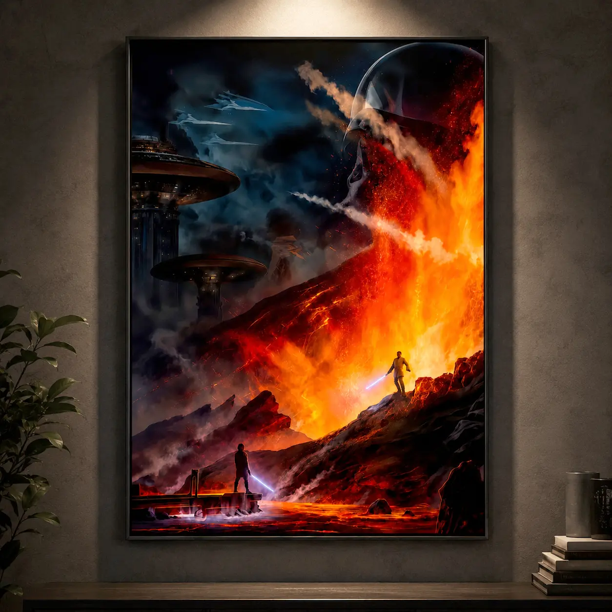 Star Movie Wars Canvas Wall Art Poster, Wan Kenobi VS Anakin Sci Fi Battle Movie Print, Galaxy Space Warrior Artwork, Waterproof Canvas Decor for Dorm Game Room Bedroom Living Room Office, Movie Fan Gift for Men Teens, Gaming Room Decor