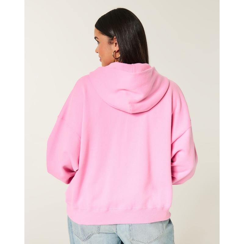 Hollister Feel Good Easy Zip-Up Xoxo Graphic Hoodie