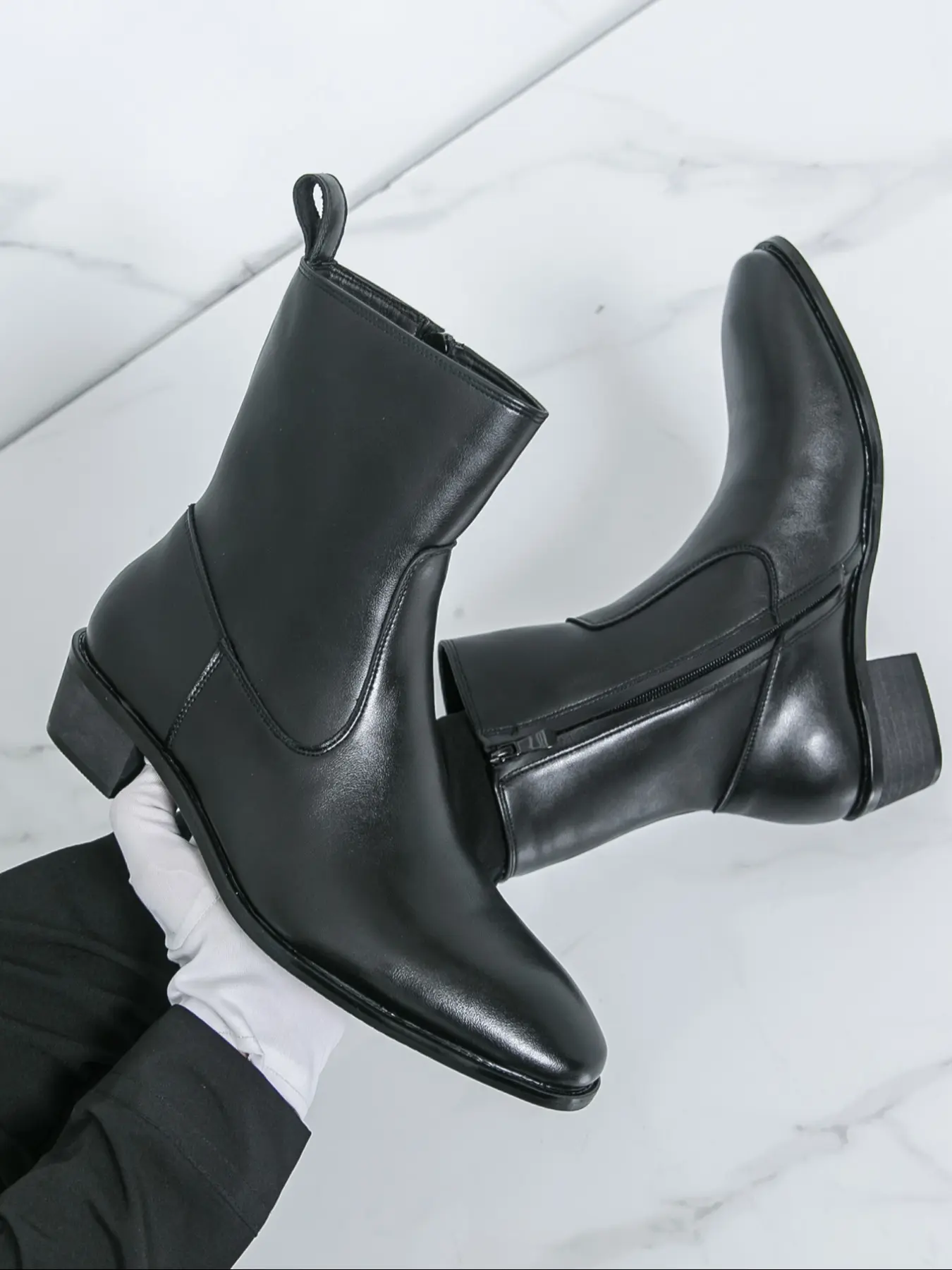 Men's Pointed Toe High-Top Chelsea Boots, Fashionable Comfortable Heeled Zipper Business Casual Shoes, Men's Booties for Daily Wear, Casual Ankle Boots, Boots With Zipper