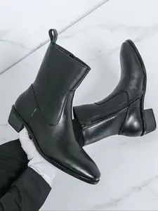 Men's Pointed Toe High-Top Chelsea Boots, Fashionable Comfortable Heeled Zipper Business Casual Shoes, Men's Booties for Daily Wear, Casual Ankle Boots