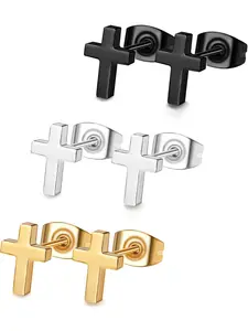 3Pairs Stainless Steel Cross Earrings for Women Men - Hypoallergenic Tiny Dainty Studs, Lightweight & Comfortable Daily Wear