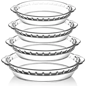 4 Packs Glass Pie Plates, CIRCO Deep Pie Pans Set (7"/8"/9"/10"), Pie Baking Dishes with Handles for Baking and Serving, Clear