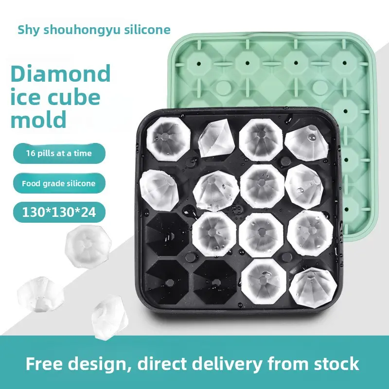 16-Cavity Food-Grade Silicone 3D Sparkling Diamond Shape Ice Cube Tray, Large-Capacity Fast Freeze Bar Utensil for Whiskey, Drinks, Cocktails, Gift for Mixology Enthusiasts