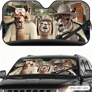 Driving Alpacas Sun Visor Reusable Aluminum Foil UV Protector Heat Five-Layer Insulation Windshield Sunshades Keeps Car Cool Protects Dashboard Foldable Fits Most Vehicles SUV Truck