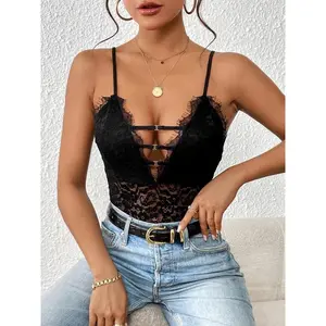 Women's lace up tight corset chest jumpsuit, solid color hollow vest jumpsuit suitable for party club dates, summer women's clothing, women's clothingRAIMENTRY