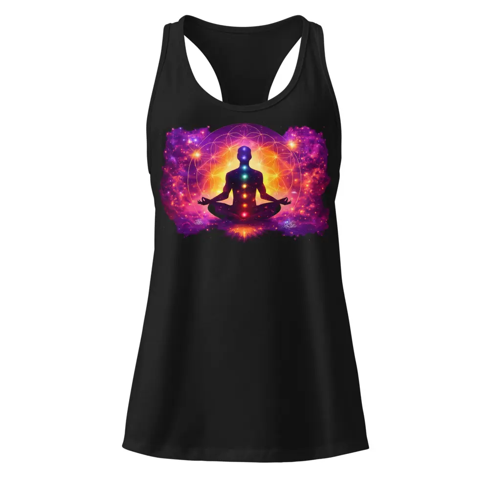 Galaxy Aura Meditating Silhouette Women’s fitted racerback tank top
