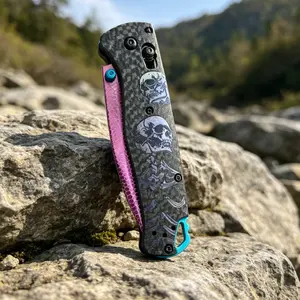 535 Outdoor Utility EDC Folding Knife| 3D Skull Handle, Color-Shifting Purple Titanium Finish, Portable Camping & Everyday Toolble outdoor camping tool set