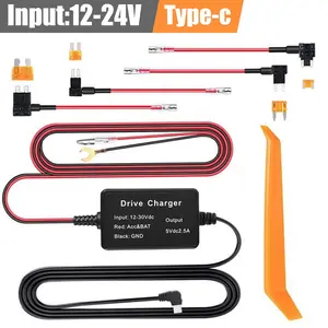 Car Dash Cam Hardwire Kit, 12-24V to 5V 2A Type C Hard Wire Cable, Fuse Box Power Charger Adapter, Universal Vehicle Dashcam Hardwiring Kit for Car Truck SUV RV Motorcycle Surveillance Camera Installation