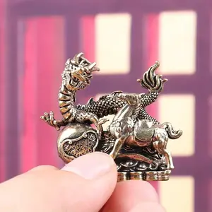 Vintage Chinese Dragon and Horse Desk Décor Statue in Silver Color, Office Home Ornament for Living Room and Bedroom, Handcrafted Collectible Gift for Halloween or Spring Festival