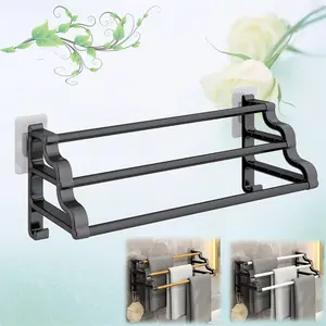 Three-Bar Toilet and Kitchen Towel Rack, Wall-Mounted Bathroom Towel Holder, Bath Towel Hook, Space-Saving Design