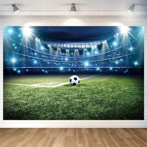 2D Flat Banner 1pc, Soccer Field Background Wall Banner, Football Theme Party Decorations, Ground Photography Backdrop, No Power Required