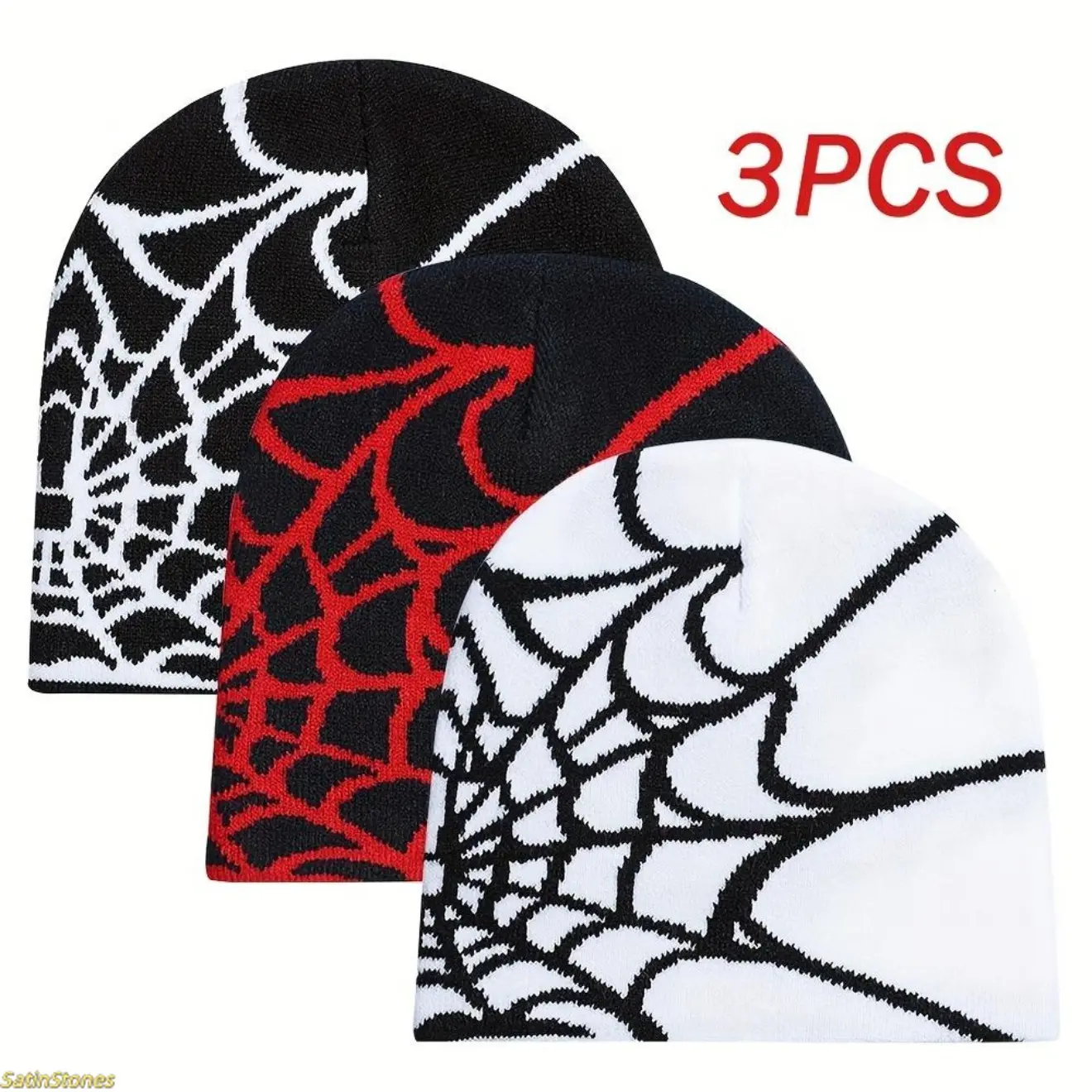 3-Piece Knit Beanie Hat Set, Unisex Gothic Retro Streetwear Style, Cozy Ribbed Winter Headwear, Fashion Matching Accessories, Cozy Beanie