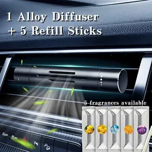 6PCS Car Air Freshener Set - 1 Alloy Vent Clip Diffuser with 5 Solid Scent Refills, Odor Eliminator & Long Lasting Fragrance, Car Scents
