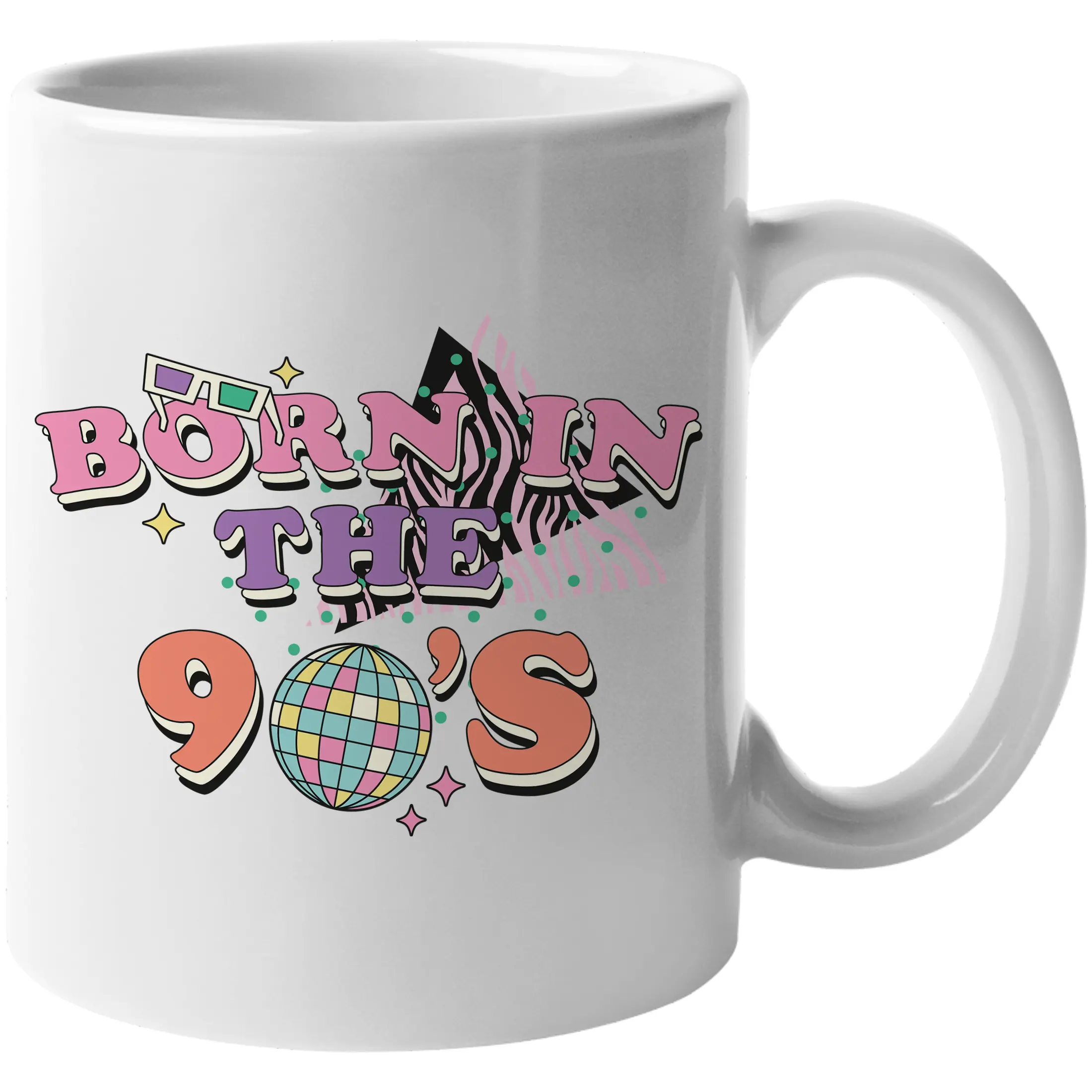 Born in the 90s, Retro or Millennial Art Merch Gift, White 11oz Ceramic Mug