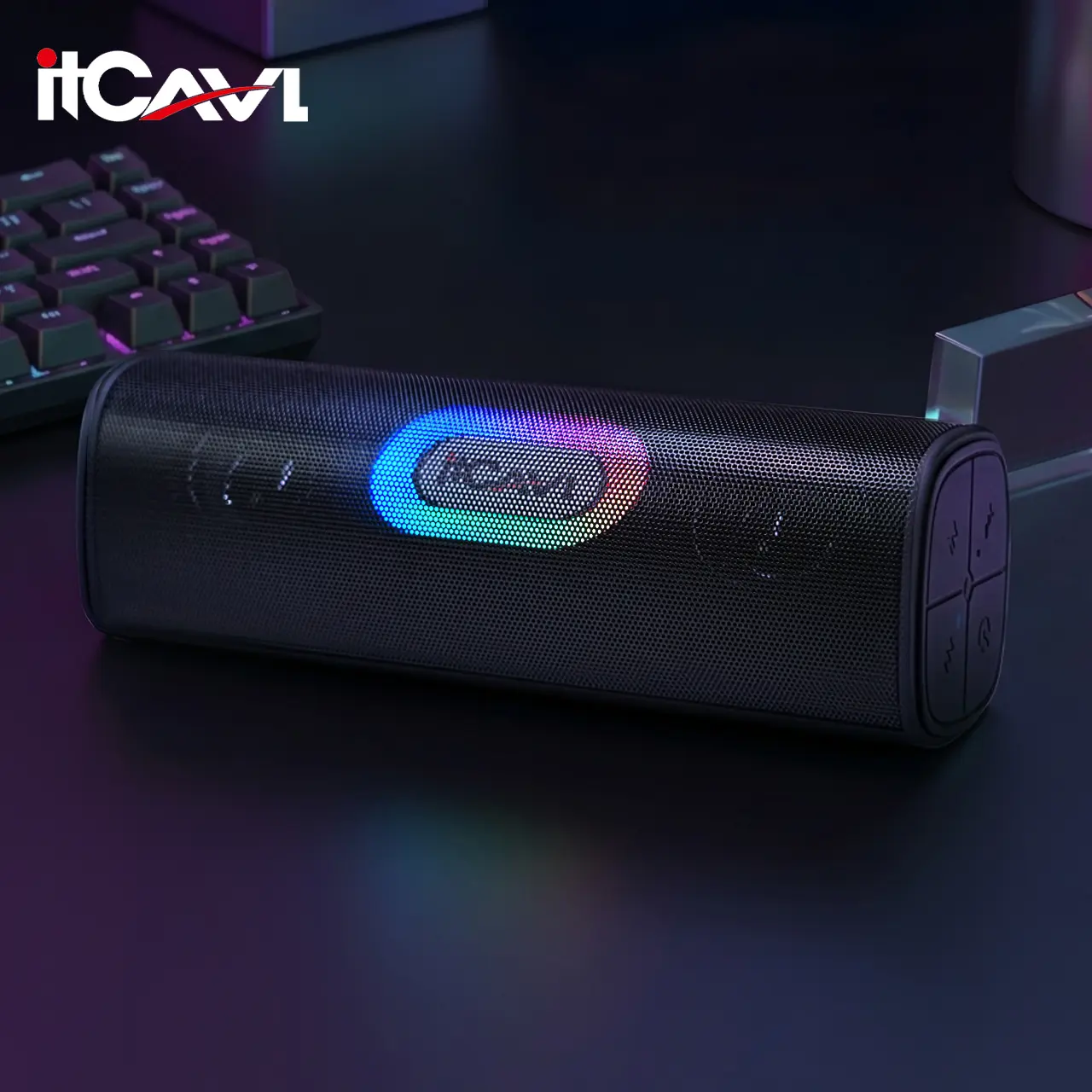 【SummerVibes】 itcAVL Bluetooth Cyberpunk RGB Speaker - 12*2W Dual Deep Bass Subwoofer, TWS Wireless Soundbar, Portable Boombox for Gaming Desk Setup, Night Party, Trendy Men Gadgets - DealsForYouDays
