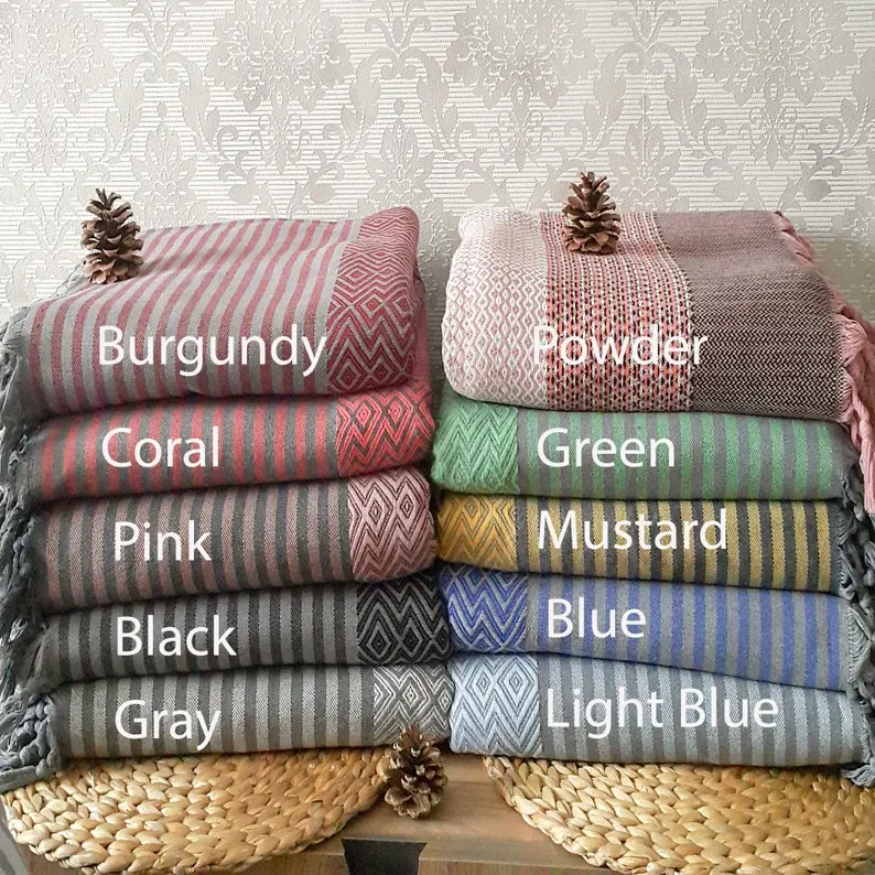 Oversized Boho Blanket, Cotton Bed Throw Blanket, Cotton Farmhouse Blanket, Natural Turkish Blanket, Large Bed Cover