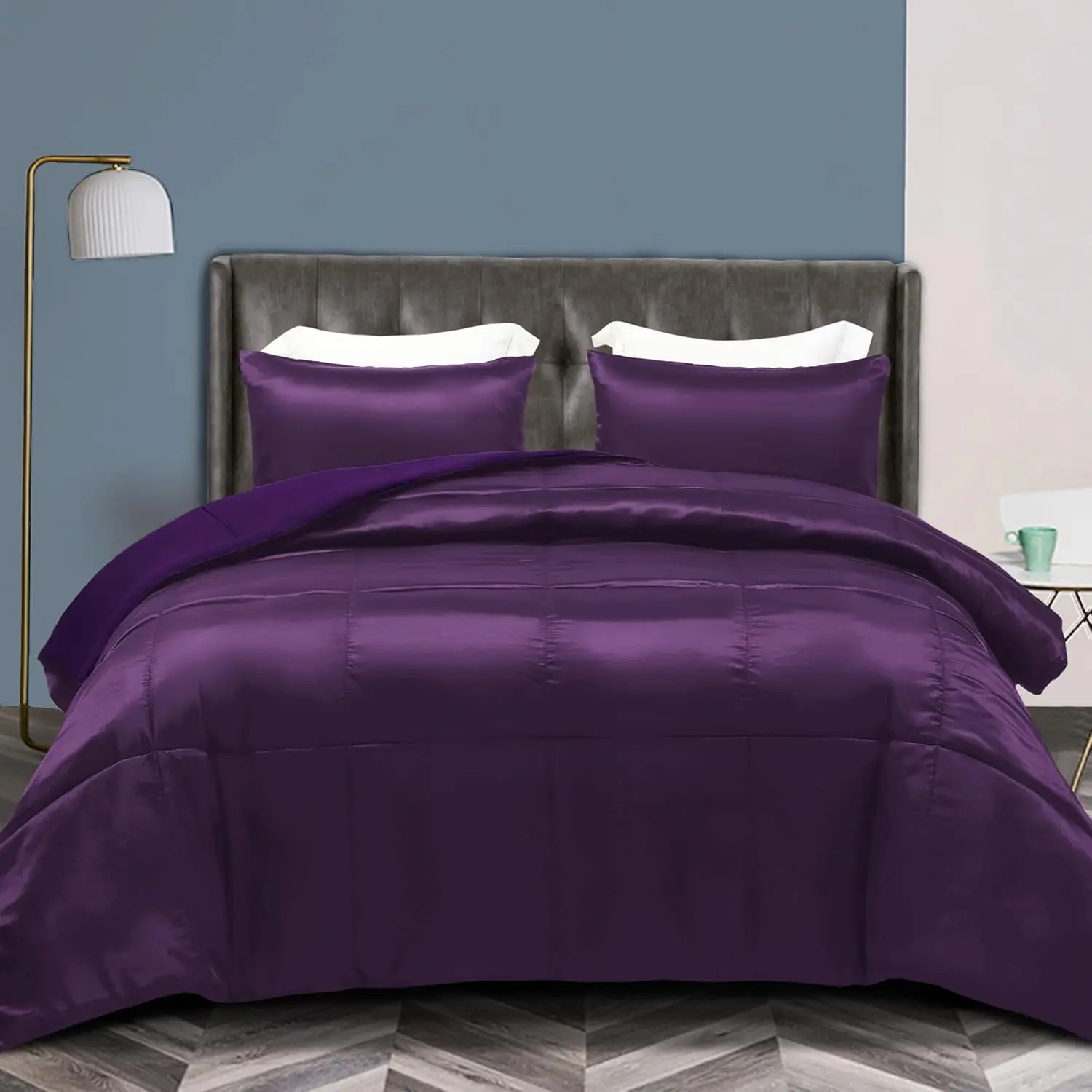 3-Silky Queen Comforter, Luxurious Satin Comforters Full Size with 2 Satin Pillowcases, Lightweight Duvet for Seasons, Red