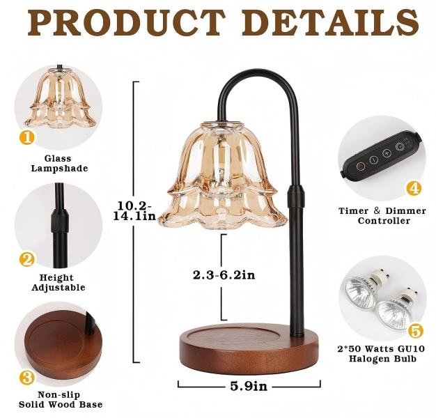 Adjustable Height Candle Warmer Lamp | Dimmable Timer Wax Melter for Home Bedroom Living Room Decor, Flameless Gift for Mom Women