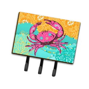 CAROLINE'S TREASURES 212 MAIN Coastal Pink Crab Leash & Key Holder Hook - Metal, Wall-Mountable Home Supplies Hanger, Home Decor Organizer