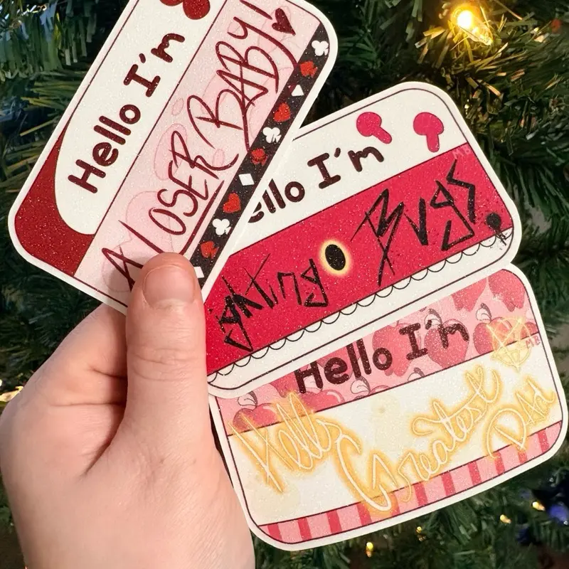 Hazbin Name Tag Badge Glitter Sticker