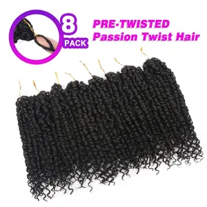 8 Packs Passion Twist Crochet Hair 10 Inch Pre-twisted Short Crochet Passion Twist Hair, Pre Looped Passion Twist Crochet Braids Bohemian Crochet Hair 1B