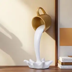 1 piece, 26 new style creative inverted floating resin coffee cup decoration - with water overflow effect, suitable for room and office decoration, a unique creative gift, Home Decor Statue, suitable for enhancing the atmosphere during Halloween and othe