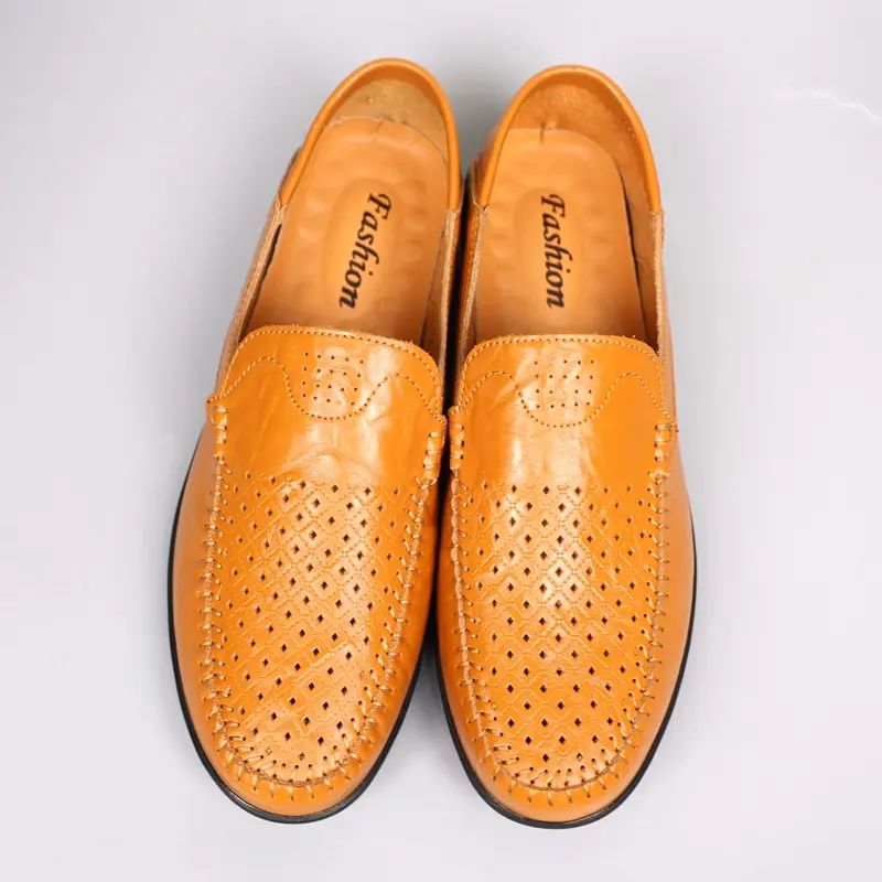 Breathable Lightweight Loafers for Men | Yellow Perforated Leather Dress Shoes | All-Season Business Casual & Formal Footwear | Comfy Driving Shoes with Arch Support | Trending 2025 Office-to-Weekend Style