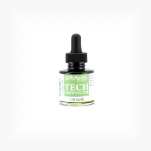 Dr. Ph. Martin's TECH Drawing Ink (11W) Ink Bottle, 1.0 US fl oz, Olive Green, 1 Bottle
