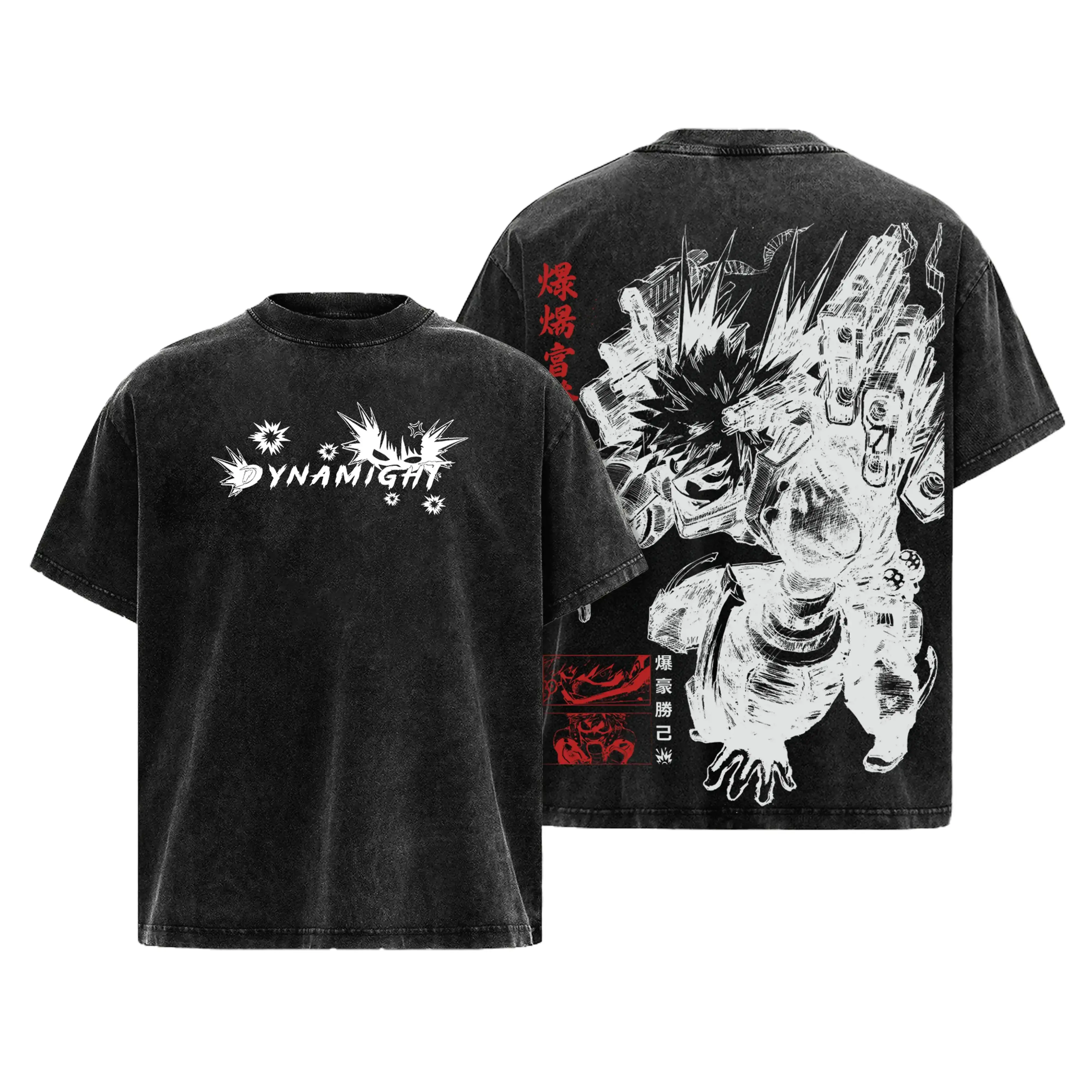 Katsuki Bakugo My Hero Academia Anime 2 Face Printed Vintage Washed Tee, Perfect Gift For Anime Fan, Unisex Oversize Anime Manga Washed Heavyweight Cotton T-shirt, Anime Merch