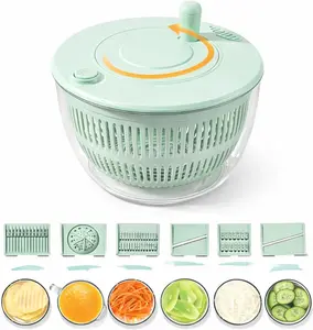 Large Capacity Green Salad Spinner,  Lettuce Spinner with Dual Drainage, Efficient Salad Dryer for Quick Washing, Spinning & Draining Greens, Fruits, Veggies-with Shredding Blade outdoorfun