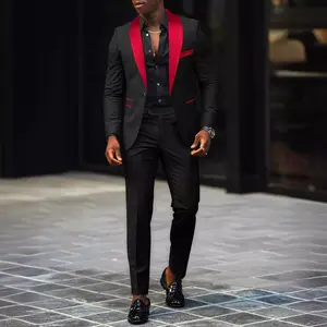 European and American men's business casual suit set, men's wedding groom party performance, slim-fitting suit two-piece set Menswear Formal Fitted Elegant Classic Trouser Fabric Overall Smooth Straight Long Sleeve Workwear Wetsuit Beige Black Plain