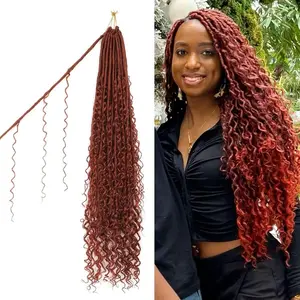 9packs Boho Faux Locs Croche with Curly Ends - 30inch Goddess Locs Grochet Hair, Copper Red Boho Soft Locs with Curls, Bohemian River Crochet Hair for Black Women(30Inch, 350#)