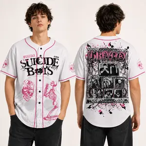 Suicid Grey Day 2026 Baseball Jersey | White & Pink G59 Graphic Shirt | Alt Streetwear Concert Merch