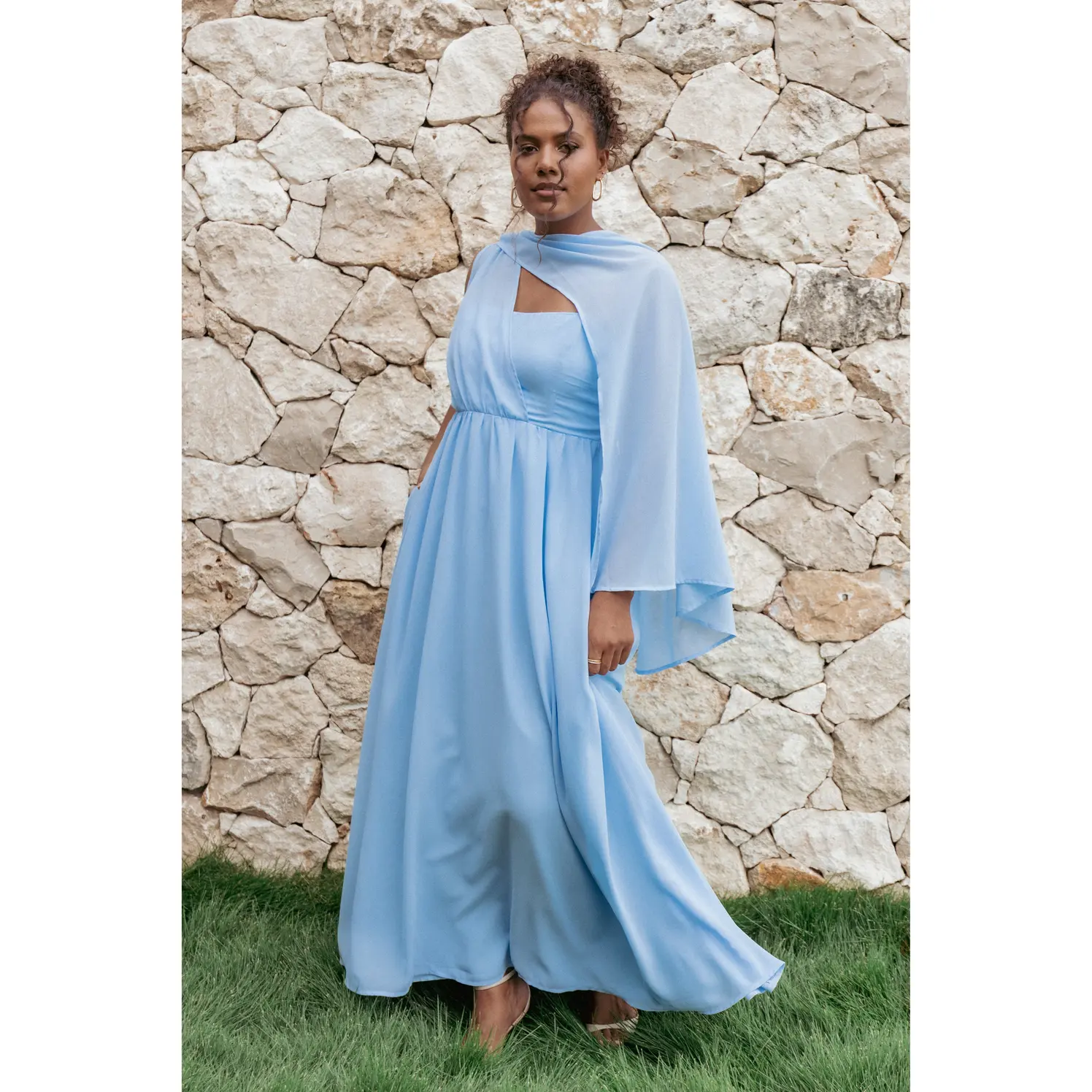 knee length dresses for ladies Column V-Neck Chiffon Long Bridesmaid Dresses main image 1